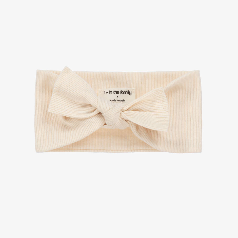 1 + in the family - Girls Ivory Cotton Bow Headband | Childrensalon