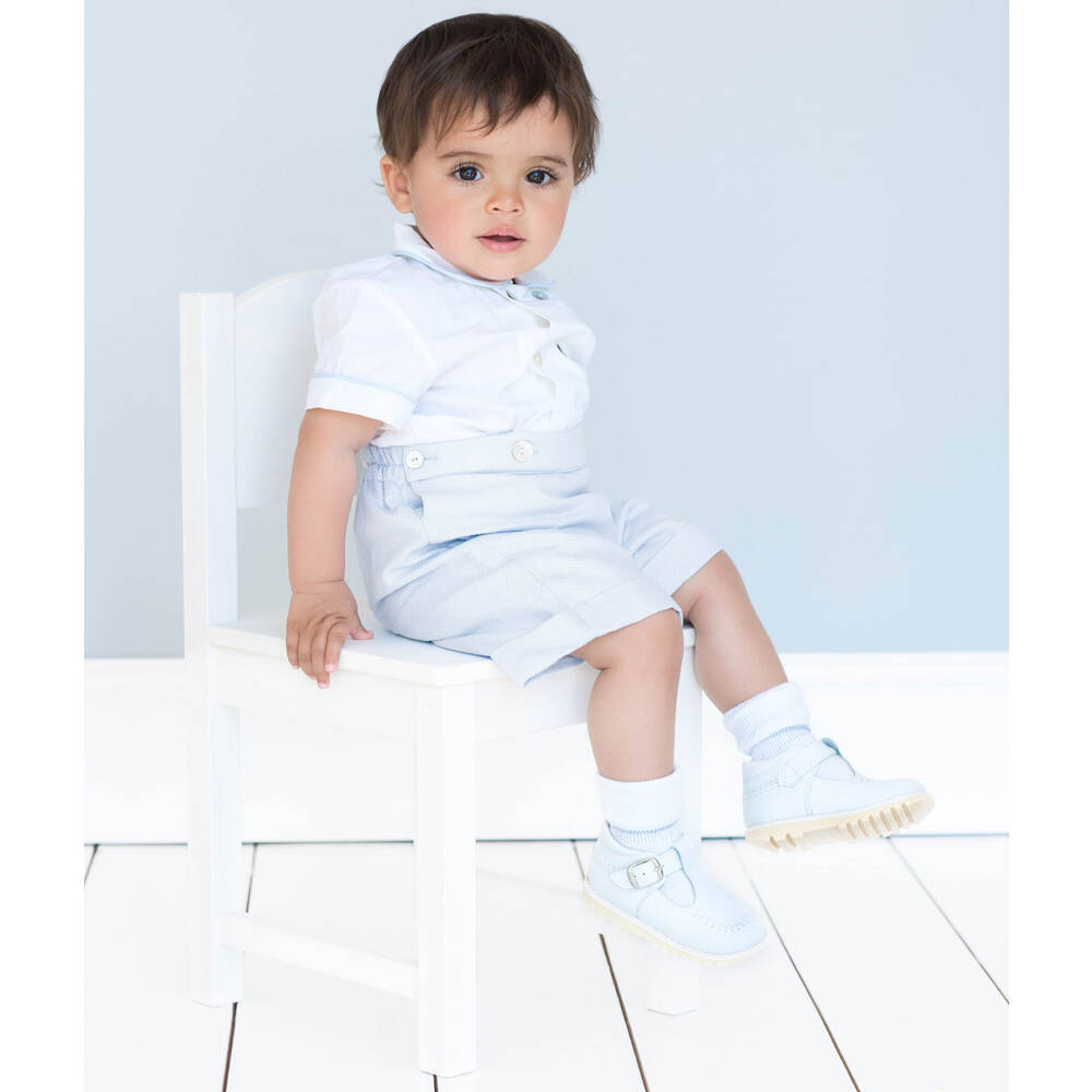 Ancar-Boys Blue & White Cotton Buster Suit | Childrensalon