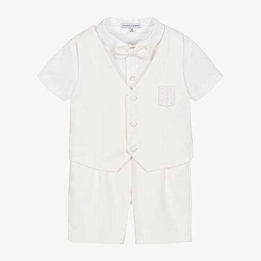 Beatrice & George-Boys Ivory Viscose Shorts Suit | Childrensalon