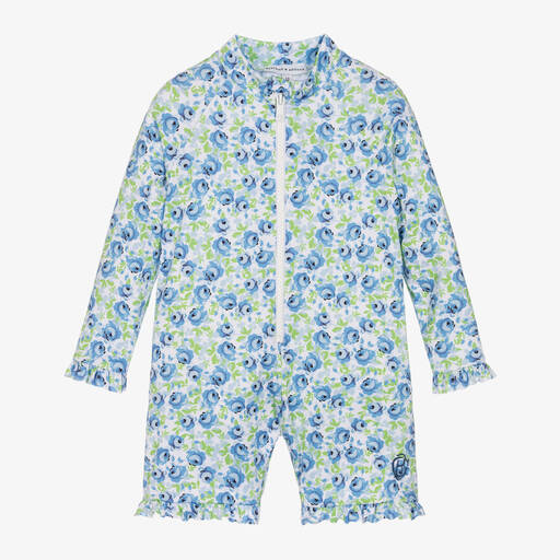 Beatrice & George-Girls Blue Floral Sun Suit | Childrensalon