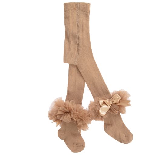 Beau KiD-Beige Frilly Cotton Tights | Childrensalon