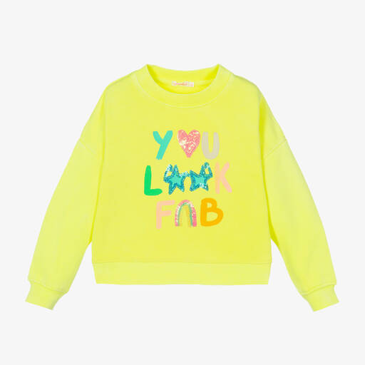 Billieblush-Girls Neon Yellow Cotton Sweatshirt | Childrensalon