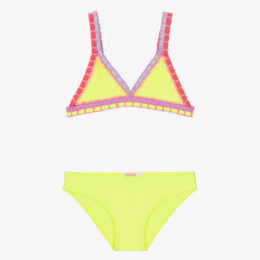 Billieblush-Girls Neon Yellow Crochet Trim Bikini | Childrensalon