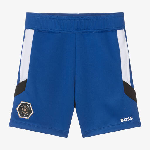 BOSS-Boys Blue Football Shorts | Childrensalon