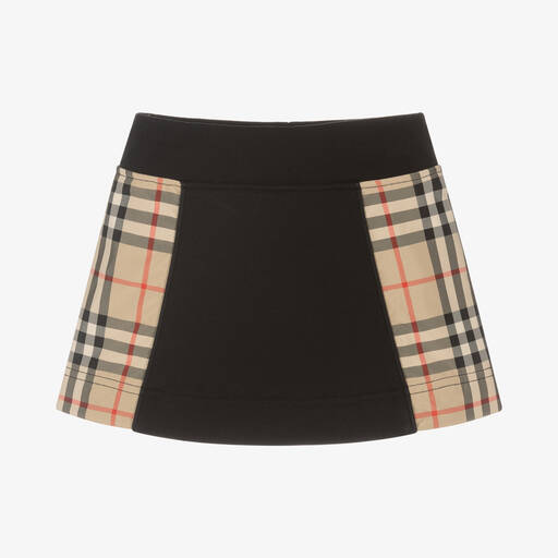 Burberry-Baby Girls Black Cotton Check Skirt | Childrensalon