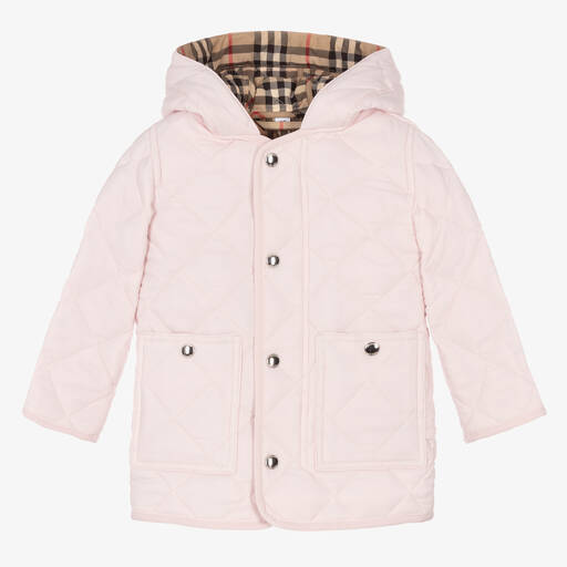 Burberry-Baby Girls Pink Quilted Coat | Childrensalon