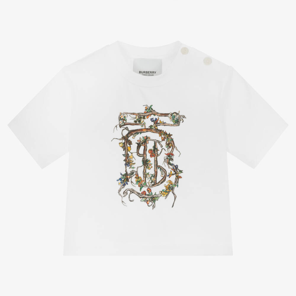 Burberry - Baby Girls White Logo T-Shirt | Childrensalon