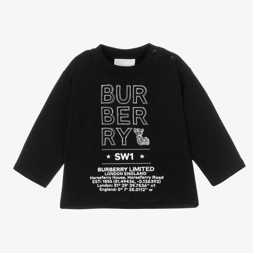 Burberry-Black Logo Sketch Baby Top | Childrensalon