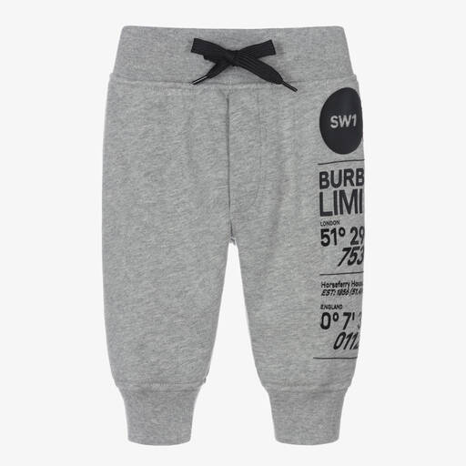 Burberry-Grey Montage Logo Baby Joggers | Childrensalon