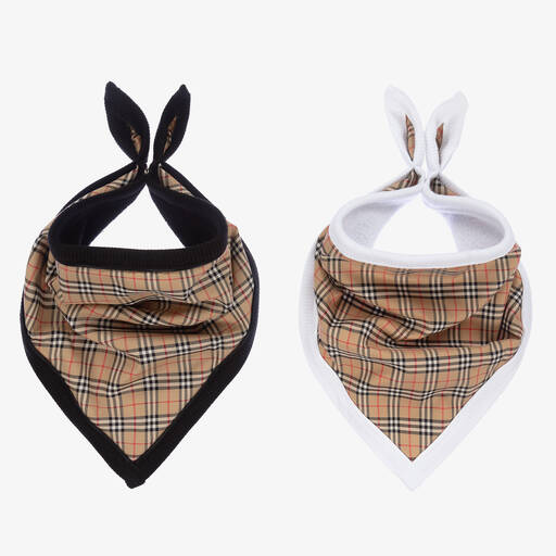 Burberry-Microcheck Bibs (2 Pack) | Childrensalon