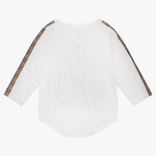 Burberry-White & Beige Cotton Bodysuit | Childrensalon