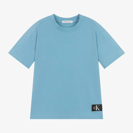 Calvin Klein-Boys Blue Cotton Piqué Label T-Shirt | Childrensalon