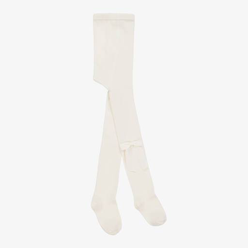 Carlomagno-Girls Ivory Cotton Bow Tights | Childrensalon