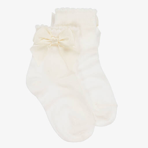 Carlomagno-Girls Ivory Cotton Socks | Childrensalon