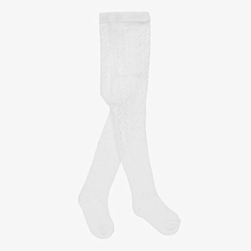 Carlomagno-Girls White Cotton Lace Tights | Childrensalon