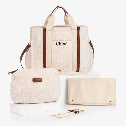 Chloé-Ivory Sherpa Fleece Changing Bag (41cm) | Childrensalon