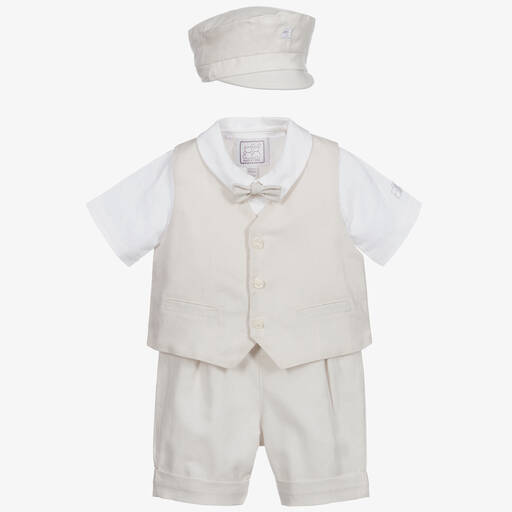 Emile et Rose-Baby Boys Beige Linen & Cotton Shorts Set | Childrensalon