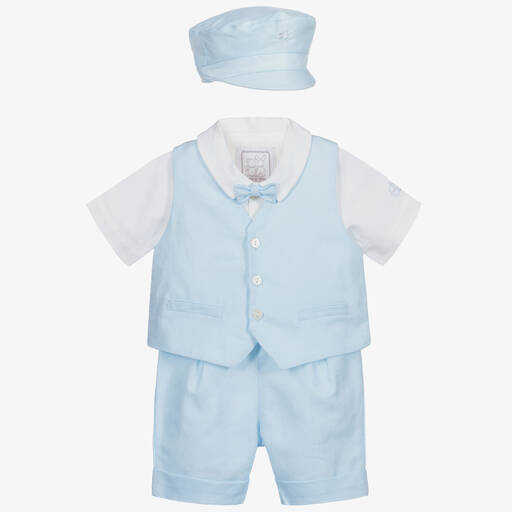 Emile et Rose-Baby Boys Blue Linen & Cotton Shorts Set | Childrensalon