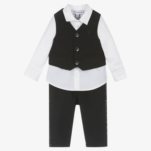 Emporio Armani-Boys Black Wool Waistcoat Suit | Childrensalon