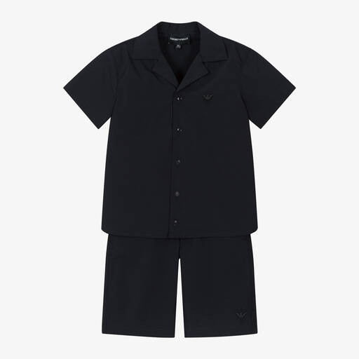 Emporio Armani-Boys Blue Shirt & Shorts Set | Childrensalon