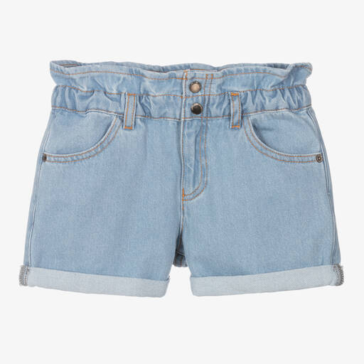 Emporio Armani-Girls Blue Denim Paperbag Shorts | Childrensalon