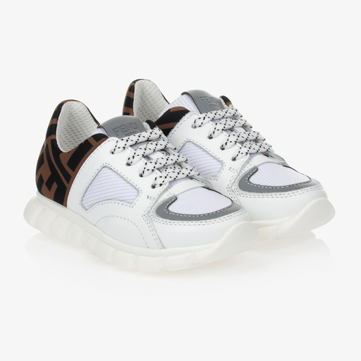 Fendi-White FF Leather Trainers | Childrensalon