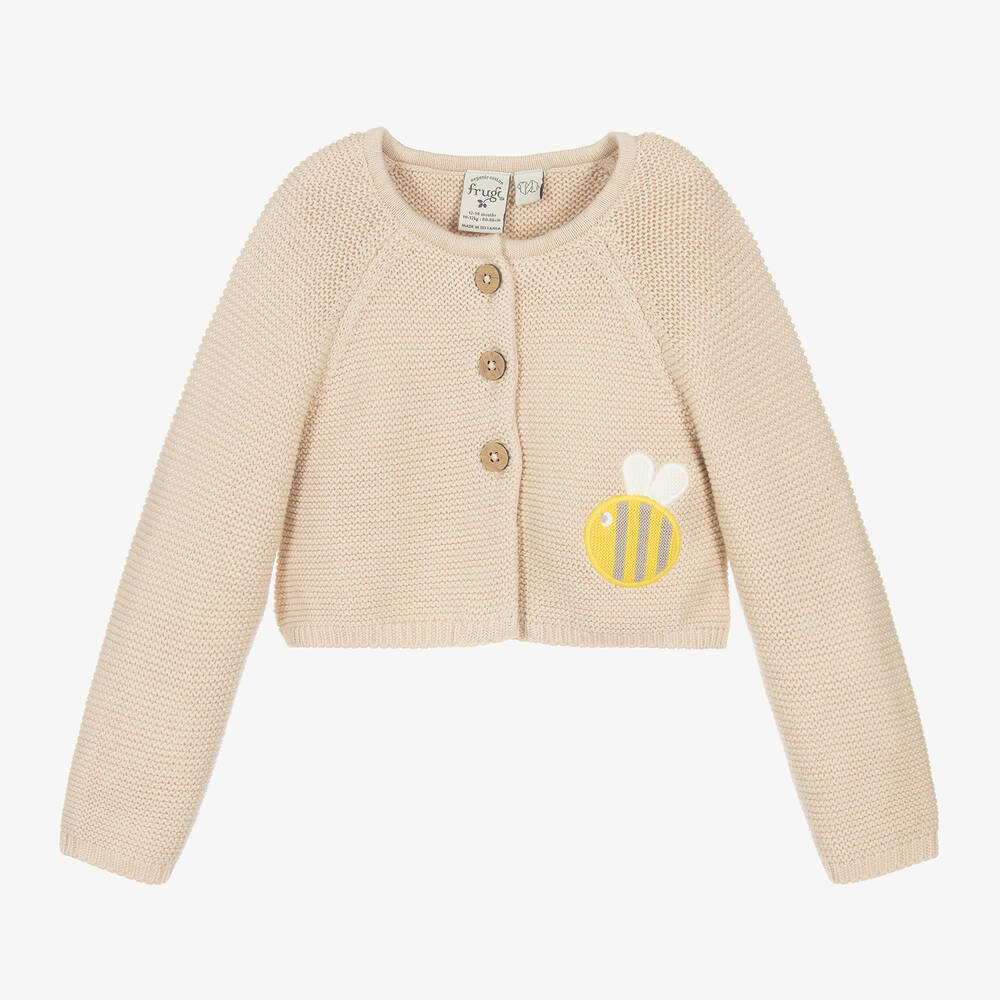 Frugi - Beige Knitted Cotton Baby Cardigan | Childrensalon