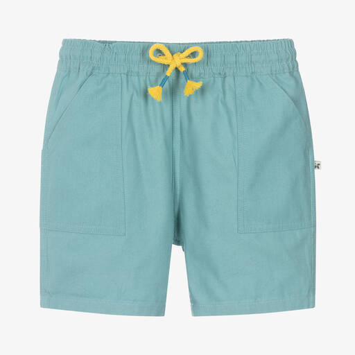 Frugi-Boys Blue Cotton Reversible Shark Shorts | Childrensalon