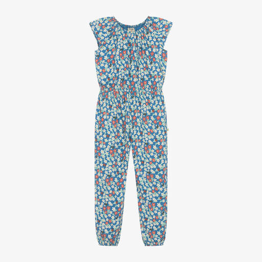 Frugi-Girls Blue Floral Cotton Jumpsuit | Childrensalon