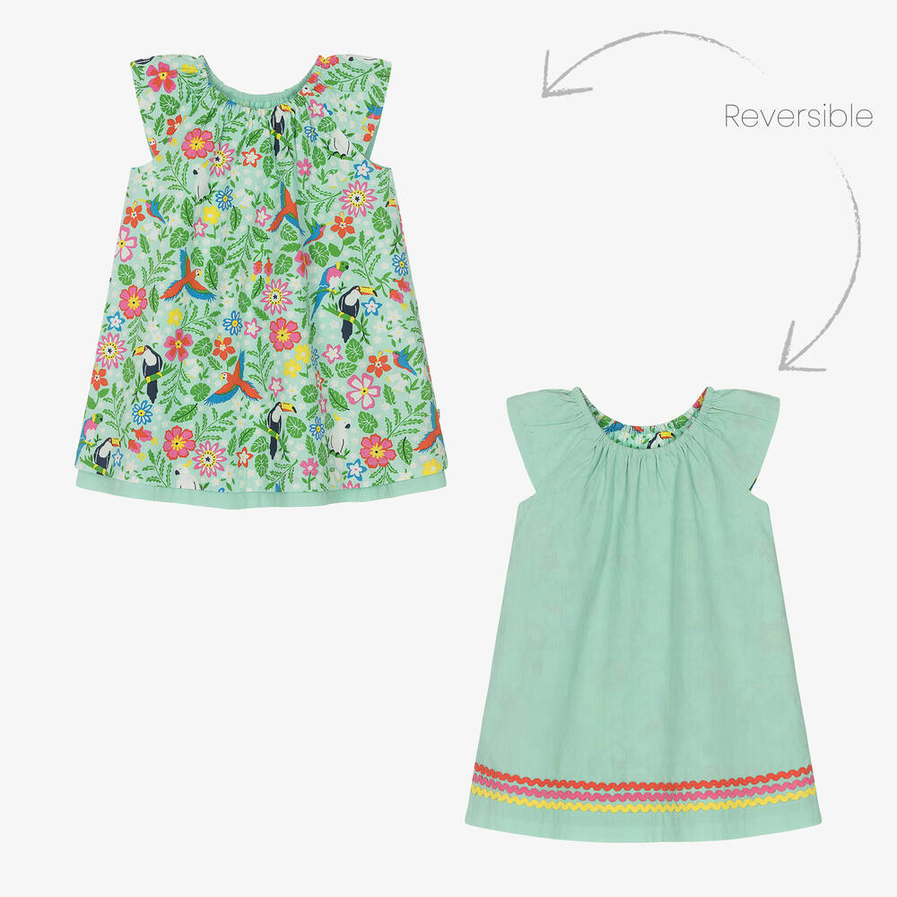 Frugi - Girls Green Cotton Reversible Dress | Childrensalon