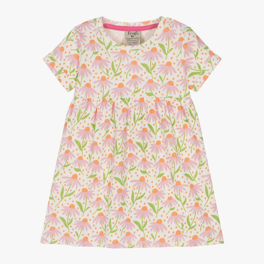 Frugi - Girls White Cotton Floral Print Dress | Childrensalon