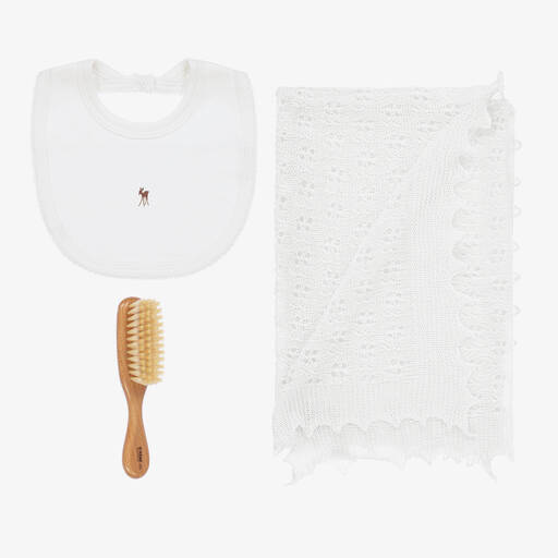 G.H.Hurt & Son-White Shawl & Bib Baby Gift Set | Childrensalon