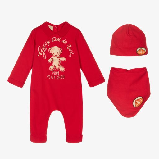 Gucci-Red Cotton Babygrow Gift Set | Childrensalon