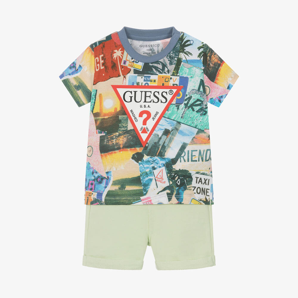 Guess - Baby Boys Green Cotton Shorts Set | Childrensalon