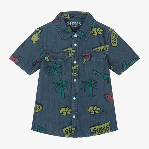 Guess-Boys Blue Chambray Shirt | Childrensalon