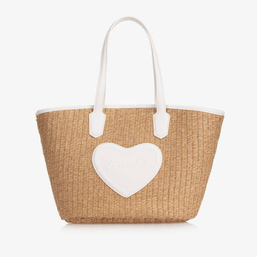 Guess-Girls Beige Raffia Tote Bag (40cm) | Childrensalon