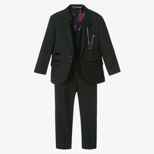 House of Cavani-Boys Green Check Caridi Suit | Childrensalon