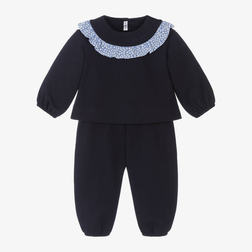 Il Gufo-Girls Navy Blue Cotton Tracksuit | Childrensalon