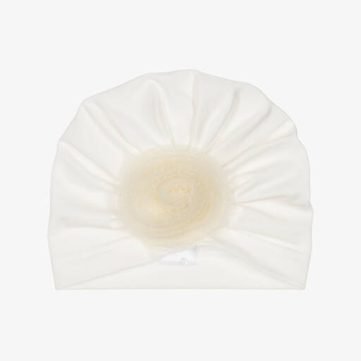 Jamiks-Baby Girls Ivory Cotton & Tulle Turban | Childrensalon