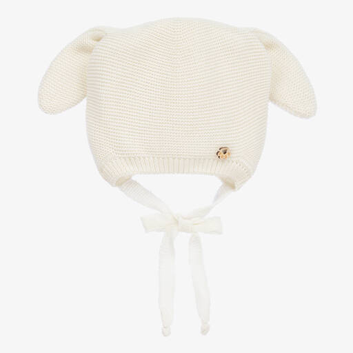 Jamiks-Ivory Cotton Knit Bunny Ears Baby Hat | Childrensalon