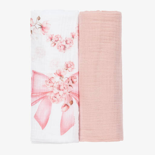 Jamiks-Pink & White Muslin Cloths (2 Pack) | Childrensalon