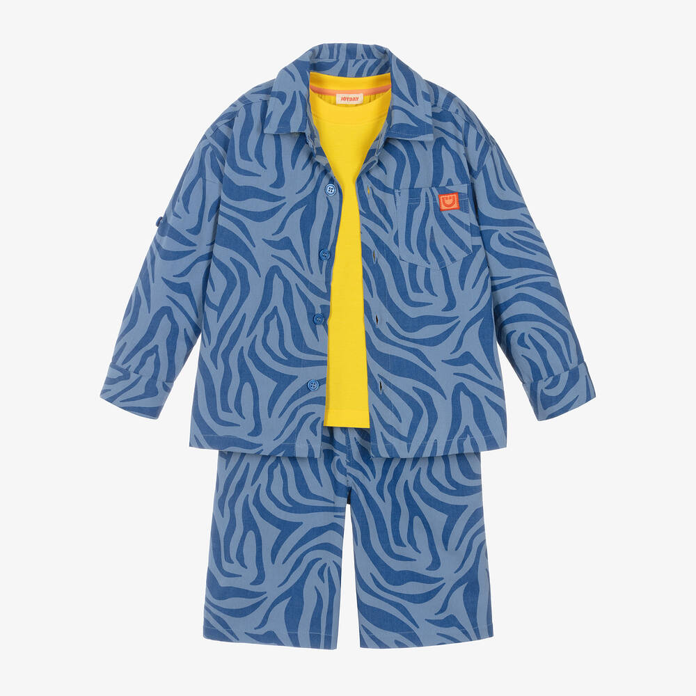 Joyday - Boys Blue Cotton Animal Print Shorts Set | Childrensalon