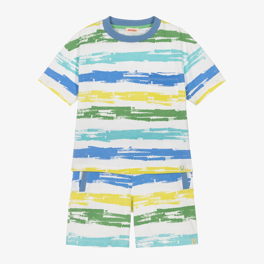 Joyday - Boys Ivory Cotton Painted Stripes Shorts Set | Childrensalon