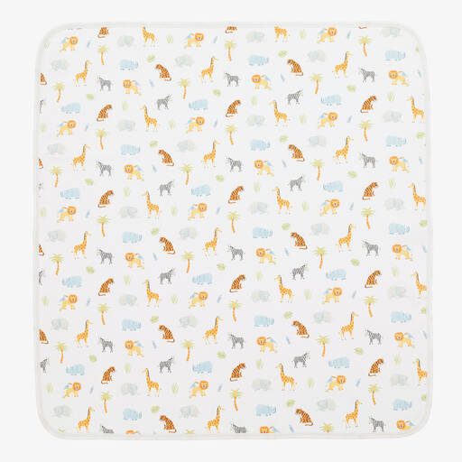 Kissy Kissy-Boys White Tropical Jungle Pima Cotton Blanket (73cm) | Childrensalon