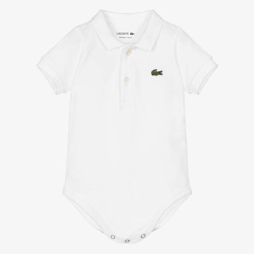 Lacoste-White Organic Cotton Polo Bodysuit | Childrensalon