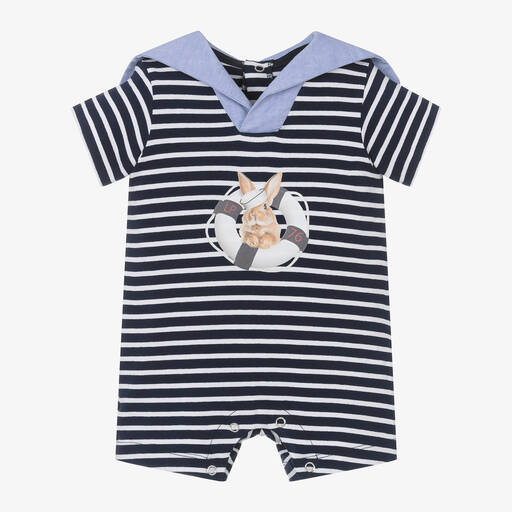 Lapin House-Baby Boys Blue Breton Viscose Shortie | Childrensalon