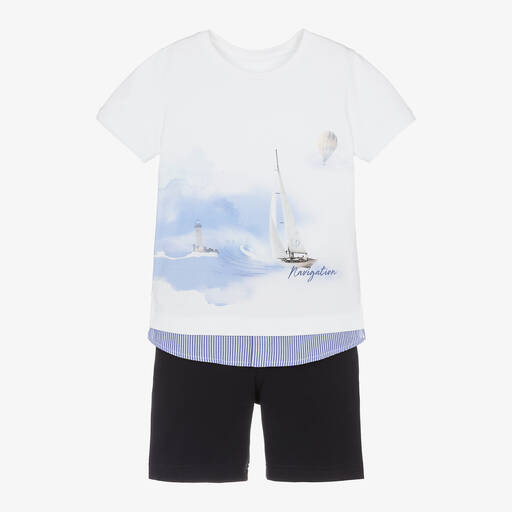 Lapin House-Boys Navy Blue Cotton Shorts Set | Childrensalon
