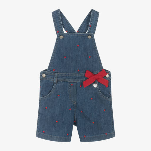 Lapin House-Girls Blue Denim Heart Dungaree Shorts | Childrensalon