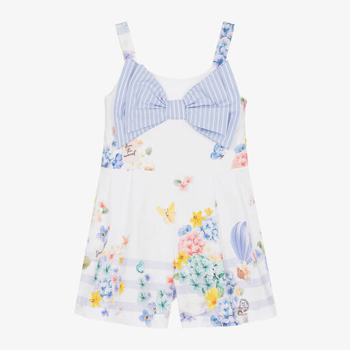 Lapin House-Girls White Floral Cotton Playsuit | Childrensalon