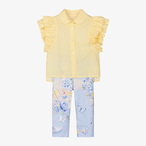 Lapin House-Girls Yellow & Blue Cotton Leggings Set | Childrensalon